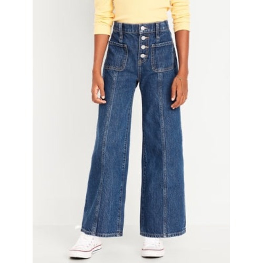 Old Navy Girls High-Waisted Super Baggy Button-Fly Wide-Leg Utility Jeans Sz 14 - Picture 2 of 12
